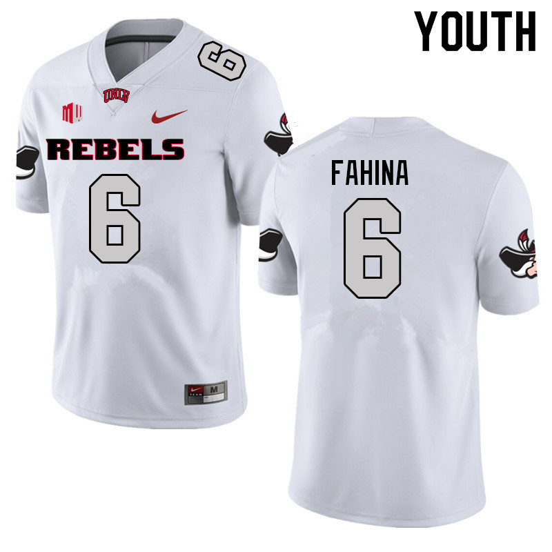 Youth #6 Naki Fahina UNLV Rebels College Football Jerseys Sale-White - Click Image to Close